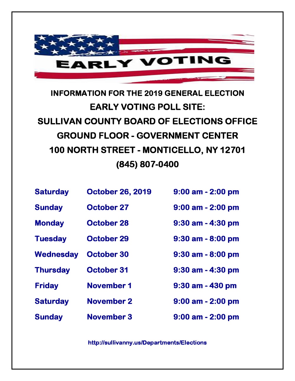 Early Voting Begins — Every Day until November 3rd Sullivan County